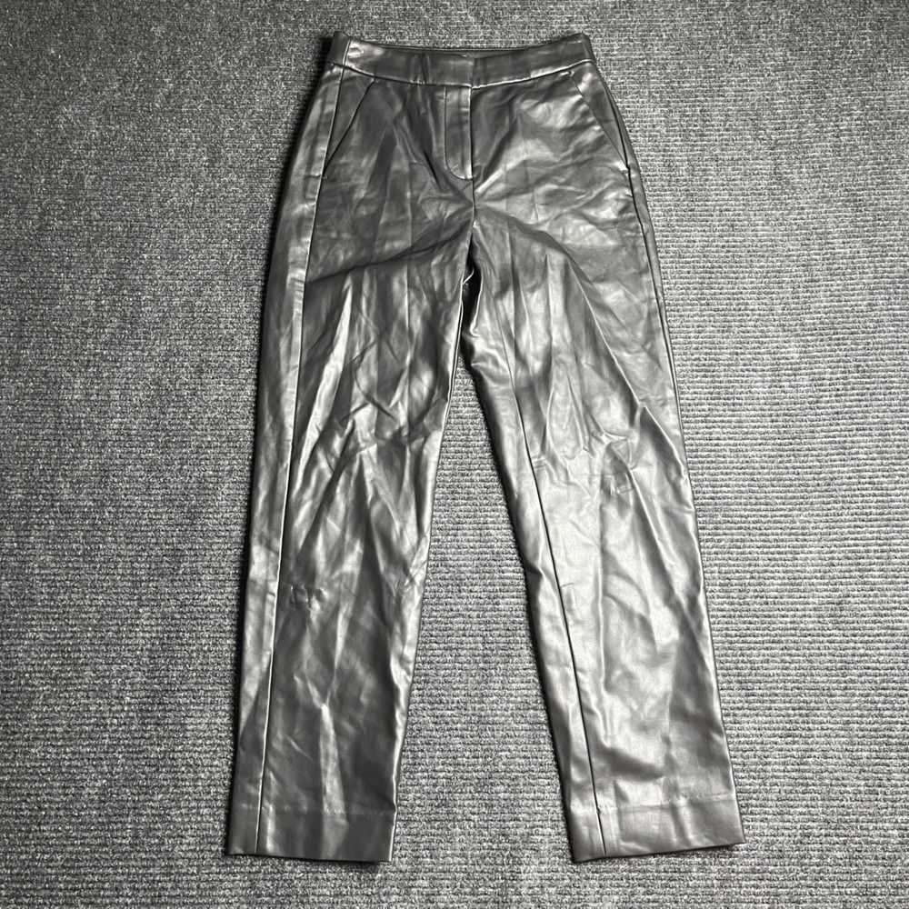 J.Crew Kate Faux Leather Straight Leg Pants Women 00 Black High Rise BN269 NEW